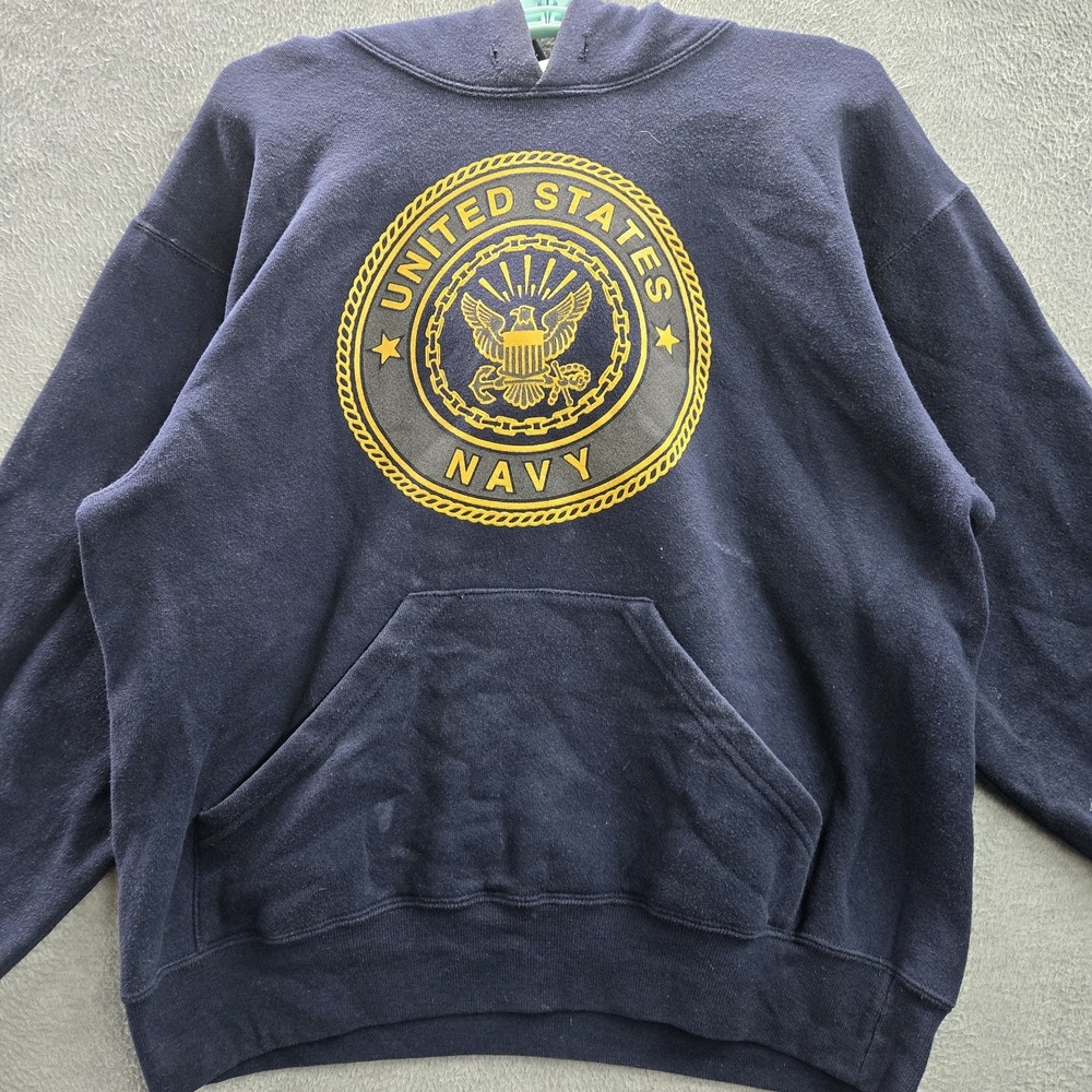 VINTAGE US Navy Men Hoodie M Navy Fleece United States Seal Military READ